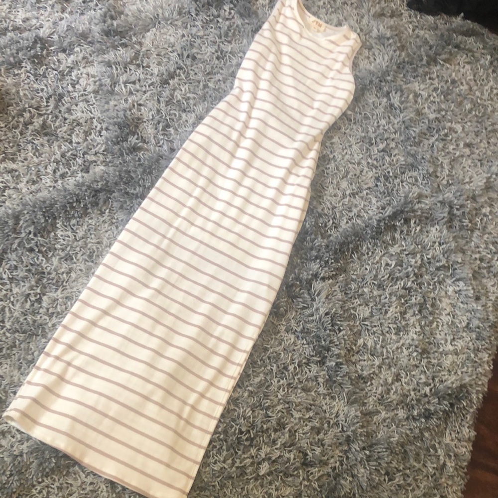 See You Monday White and Pink Striped Maxi Dress